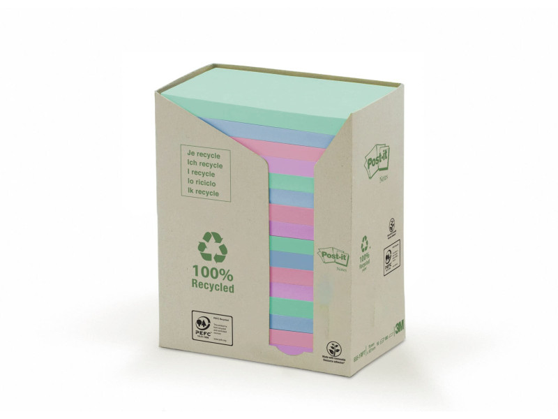Post-it Bloc-note adhésif Recycling, 127 x 76 mm, 5 couleurs