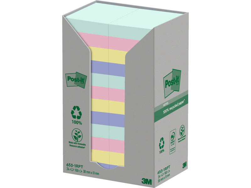 Post-it Bloc-note adhésif Recycling, 51 x 38 mm, 4 couleurs