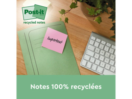 Post-it Bloc-note adhésif Recycling, 51 x 38 mm, 4 couleurs