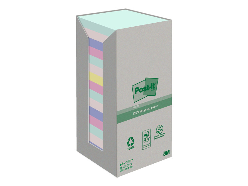 Post-it Bloc-note adhésif Recycling, 76 x 76 mm, 5 couleurs