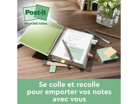 Post-it Bloc-note adhésif Recycling, 76 x 76 mm, 5 couleurs