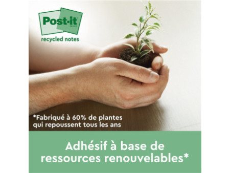Post-it Bloc-note adhésif Recycling, 76 x 76 mm, 5 couleurs