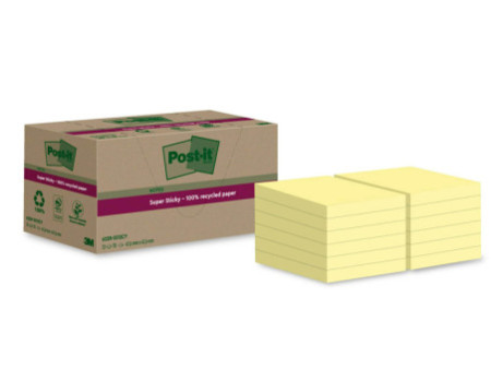 Post-it Super Sticky Recycling Notes, 47,6 x 47,6 mm, jaune