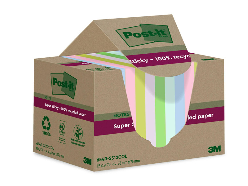 Post-it Super Sticky Recycling Notes, 76 x 76 mm, coloré