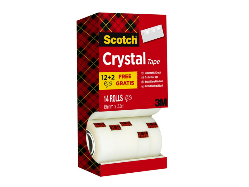 Scotch Ruban adhésif Crystal Clear 600, 19 mm x 33 m, 12+2
