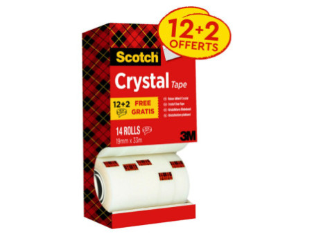 Scotch Ruban adhésif Crystal Clear 600, 19 mm x 33 m, 12+2