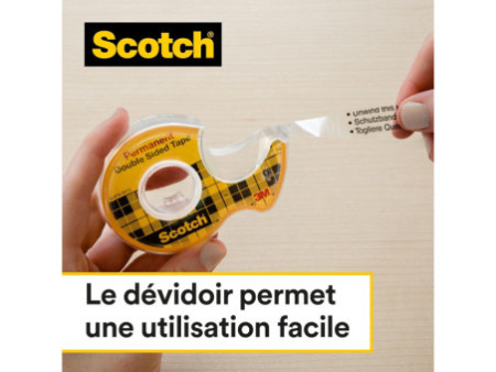 3M Scotch Ruban adhésif double face 665, 12 mm x 6,3 m