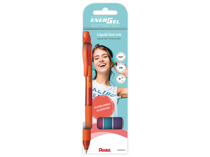 Pentel Stylo roller à encre gel EnerGel X BL107, kit de 4