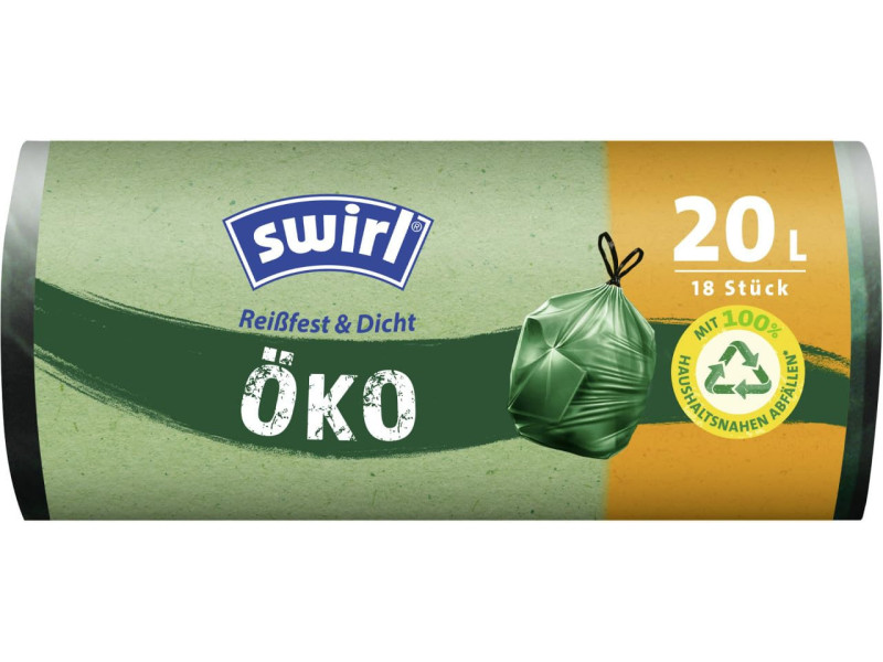 swirl Sac poubelle écologique à liens coulissants,20 L, vert