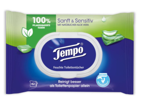 Tempo Lingettes humides de toilette doux & pure, Aloe Vera