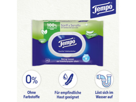 Tempo Lingettes humides de toilette doux & pure, Aloe Vera