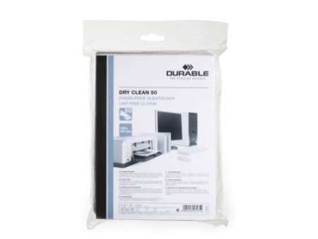 DURABLE Lingettes DRY CLEAN 50 non-tissées, 145 x 197 mm