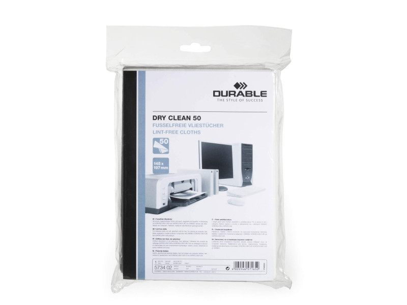 DURABLE Lingettes DRY CLEAN 50 non-tissées, 145 x 197 mm