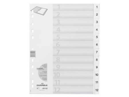 DURABLE Intercalaires en plastique, numérique, A4,12 touches