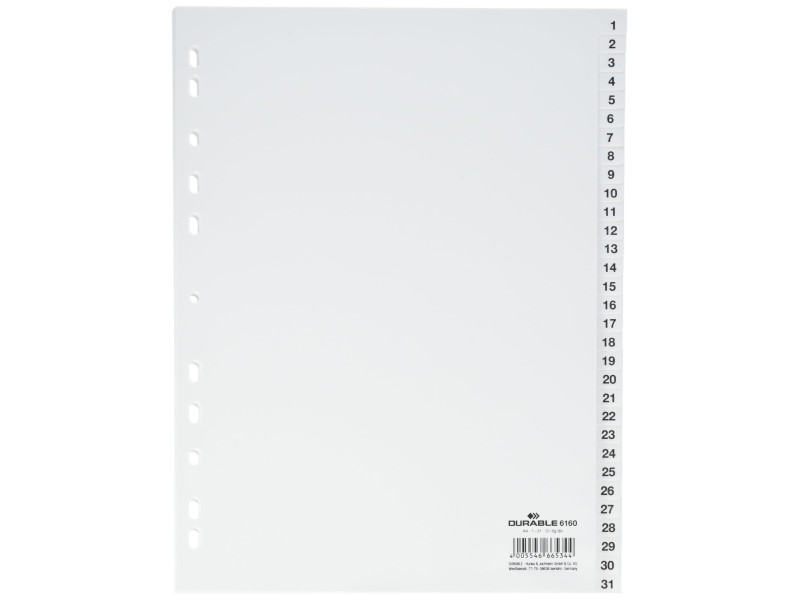 DURABLE Intercalaires en plastique, numérique, A4,31 touches