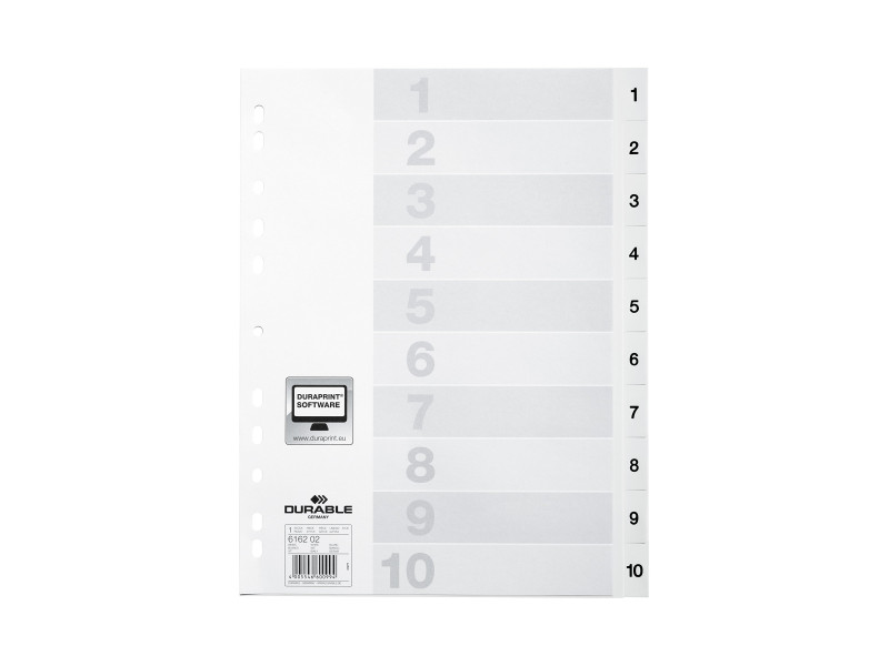 DURABLE Intercalaires en plastique, numérique, A4,10 touches