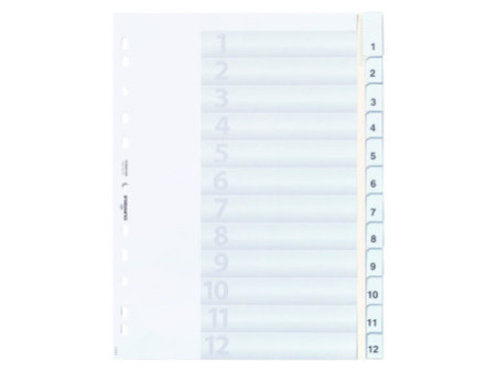 DURABLE Intercalaires mensuels plastique, A4,12 pièces,blanc