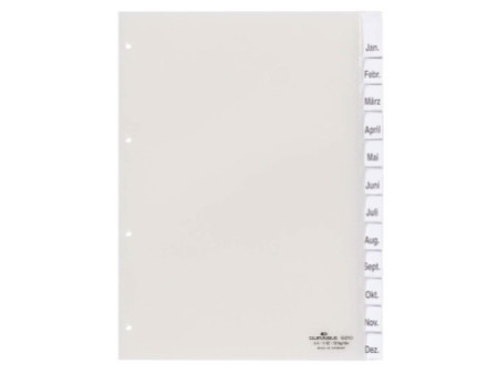 DURABLE Intercalaires en plastique, A4, 12 touches, trans.