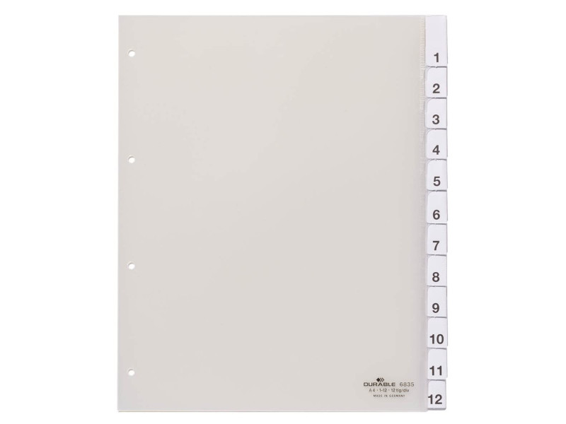 DURABLE Intercalaires plastique, A4, 12 touches, transparent