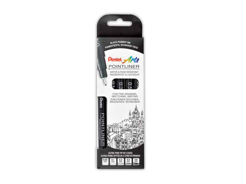 Pentel Feutre technique permanent Pointliner, set de 5, noir