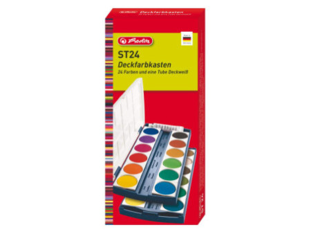 herlitz Pastilles de gouache ST24, 24 couleurs, en plastique
