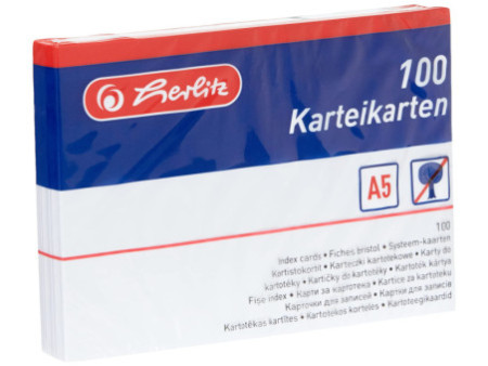 herlitz Fiches bristol, A5, uni, blanc