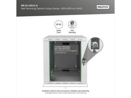 DIGITUS Coffret mural 19' Unique Line, 12 U, gris lumière