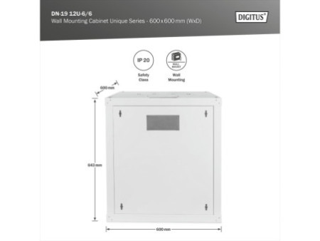 DIGITUS Coffret mural 19' Unique Line, 12 U, gris lumière