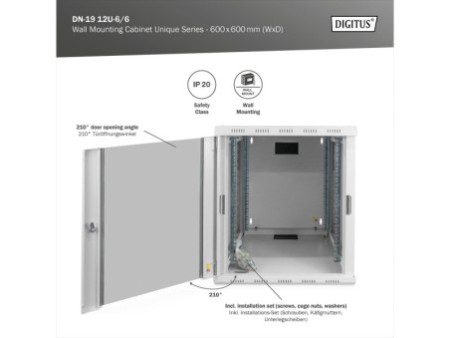 DIGITUS Coffret mural 19' Unique Line, 12 U, gris lumière