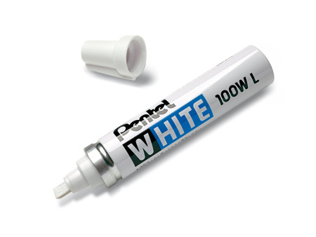 Pentel Marqueur permanent X100W L, pointe biseautée, blanc