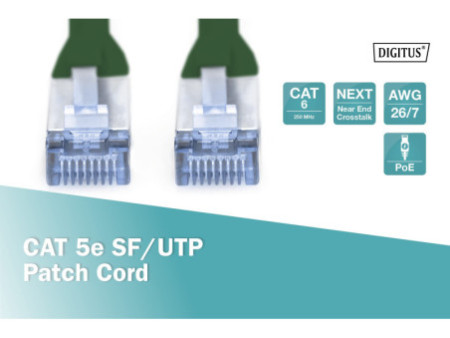 DIGITUS Câble patch Premium, Cat. 5e, SF/UTP, 1 m, vert