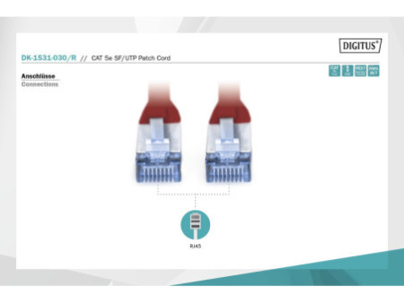 DIGITUS Câble patch, Cat.5e, SF/UTP, 3 m, rouge