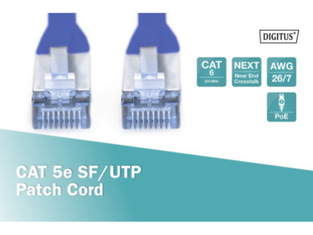 DIGITUS Câble patch Premium, Cat. 5e, SF/UTP, 5 m, bleu