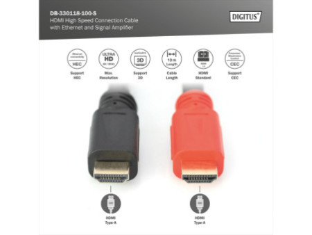 DIGITUS Câble de raccordement HDMI high Speed, 10 m, noir/