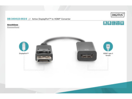 DIGITUS Adaptateur DisplayPort / convertisseur, 0,2 m