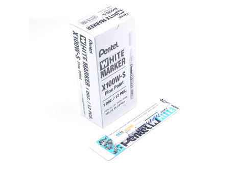 Pentel Marqueur permanent X100W, pointe ogive, 1,3 mm, blanc
