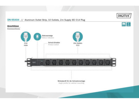 DIGITUS bloc multiprise 19', 10 ports, avec parasurtenseur