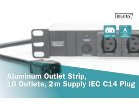 DIGITUS bloc multiprise 19', 10 ports, avec parasurtenseur