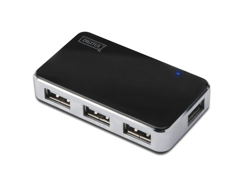 DIGITUS Mini hub USB 2.0, 4 ports, argenté, avec bloc d'ali.