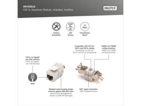 DIGITUS Module Keystone cat.6A, blindé, gris