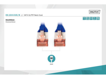 DIGITUS Câble de brassage, Cat. 6, S/FTP, 2,0 m, bleu