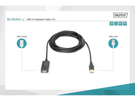 DIGITUS Câble rallonge USB 2.0 haute qualité, 5,0 m