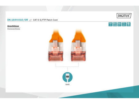 DIGITUS Câble de brassage, Cat. 6, S/FTP, 1,0 m, orange