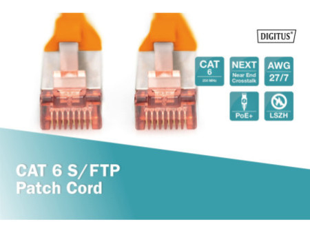 DIGITUS Câble de brassage, Cat. 6, S/FTP, 1,0 m, orange