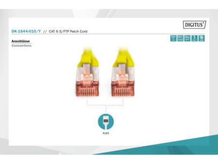 DIGITUS Câble de brassage, Cat. 6, S/FTP, 1,0 m, jaune