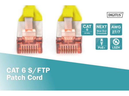 DIGITUS Câble de brassage, Cat. 6, S/FTP, 1,0 m, jaune