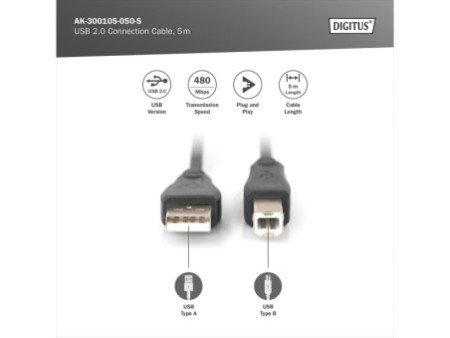 DIGITUS câble de connexion USB 2.0, mâle USB-A - mâle USB-B