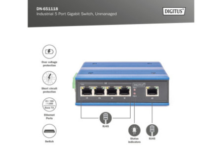 DIGITUS Commutateur industriel Gigabit, 5 ports, Unmanaged