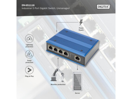 DIGITUS Commutateur industriel Gigabit, 5 ports, Unmanaged