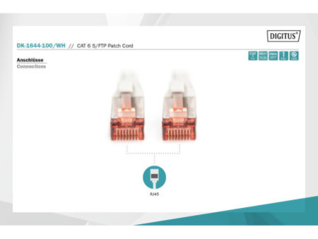 DIGITUS Câble de brassage, Cat. 6, S/FTP, 10,0 m, blanc